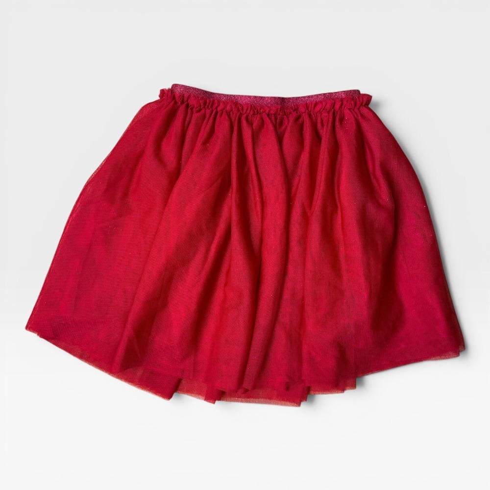 H&M‎ Girls Red Tulle Tutu Skirt Glitter Waistband Holiday Party Size 6X/7